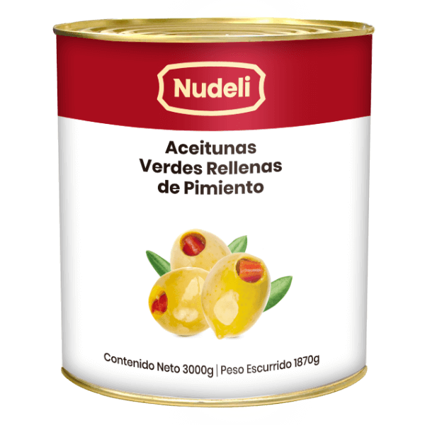 ACEITUNAS VERDES RELLENAS DE PIMENTON LATA 3KG CAJA DE 6