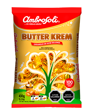 CARAMELO BUTTER KREM AMBROSOLII 430GRS BULTO DE 12BOLSAS DE 100 UNIDADES