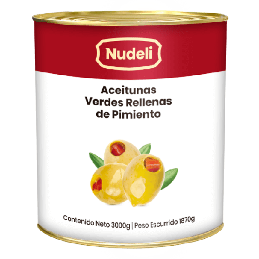[GF01549] ACEITUNAS VERDES RELLENAS DE PIMENTON NUDELI LATA 3KG CAJA DE 6