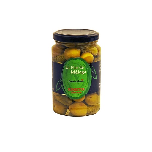[GF01951] ACEITUNAS RELLENAS DE PEPINILLOS KIMBITOS(VERDES DESH.+PEPINIL) FLOR DE MALAGA 370GR BULTO 12UNDS