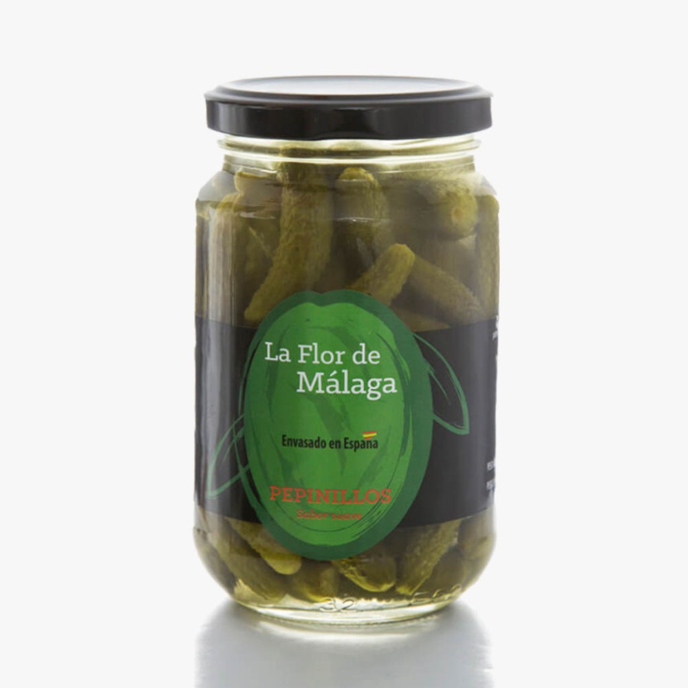 PEPINILLOS ENTEROS LA FLOR DE MALAGA 370GR CAJA 12 UNDS