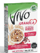 VIVO GRANOLA CON TROCITOS DE BERRIES 370GR CAJA 12 UNDS