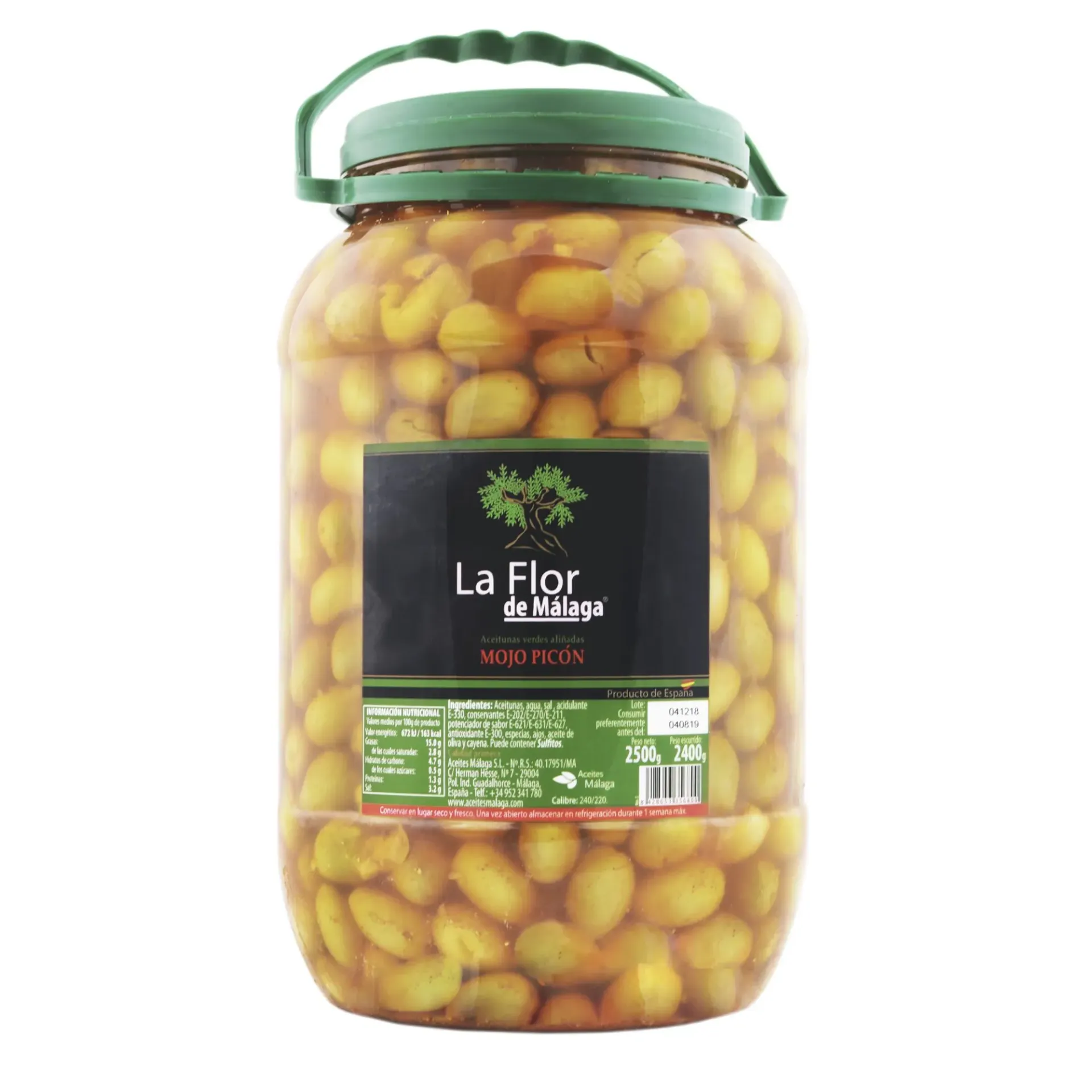 ACEITUNAS MOJO PICON(CON AJO) LA RECETA DE LA ABUELA LA FLOR DE MALAGA 370GRS CAJA 12UNDS